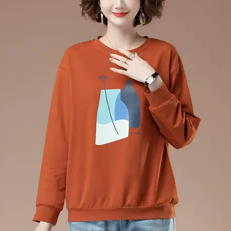 薄款卫衣女春秋新款加肥加大码女装宽松中年妈妈纯棉百搭显瘦上衣商品大图