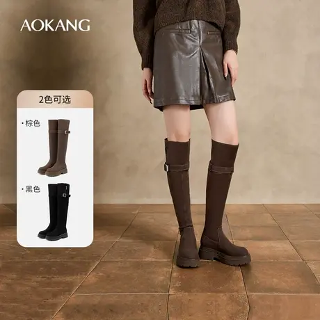 奥康 女鞋冬季时尚过膝长筒靴显腿长骑士靴烟筒瘦瘦靴商品大图