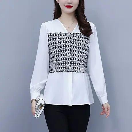 春秋款上衣女2023年新雪纺衫长袖打底衫衬衫收腰洋气高端别致小衫商品大图