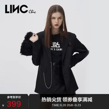 LINCCHIC金羽杰外套女轻奢质感缎面金属装饰H版西装外套S223SU723图片