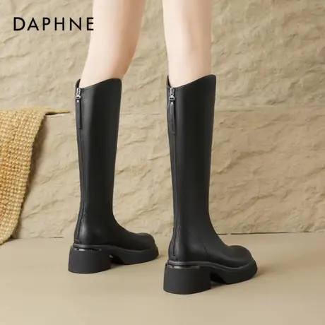 达芙妮黑色长筒靴女2025年秋季新款厚底增高骑士靴显瘦高筒长靴子商品大图