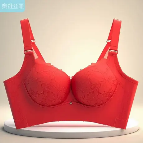 奥维丝丽2025年新款内衣女小胸聚拢上托厚款调整型软钢圈蕾丝文胸商品大图