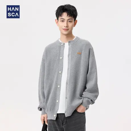 hansca28支腈纶圆领开衫毛衣男2025年春季薄款重磅宽松针织衫外套商品大图