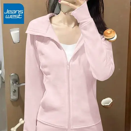 KV真维斯粉色卫衣2025新款美式女秋冬运动修身休闲显瘦开衫上衣女商品大图