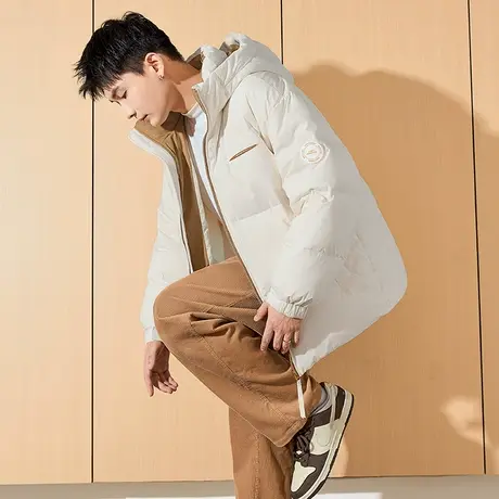 唐狮2024冬季新款男士羽绒服撞色连帽拉链款外套厚实保暖面包服潮商品大图