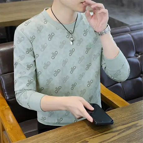 2025秋冬新款男士长袖T恤打底衫加肥加大码男装打底衫潮流上衣服商品大图