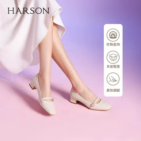 哈森粗跟单鞋女秋季新款法式方头甜美气质玛丽珍女鞋HL249412商品大图