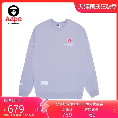 Aape旗舰店男装秋冬爱心猿颜徽章字母休闲薄绒圆领卫衣A308XXL商品大图