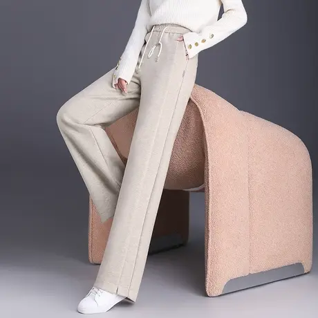 时尚阔腿裤女秋冬2023新款垂坠感松紧高腰显瘦休闲裤通勤直筒长裤商品大图