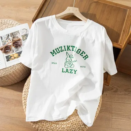 享永子短袖棉质T恤女印花宽松显瘦简约百搭休闲上衣2023春夏新款图片