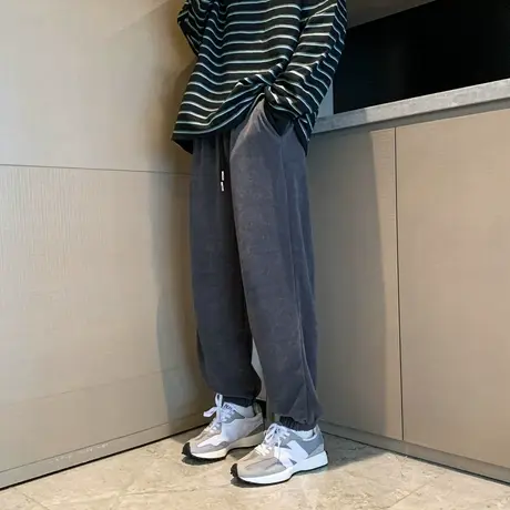 男士秋冬款裤子男新款灯芯绒卫裤男生运动裤冬季宽松束脚休闲长裤商品大图