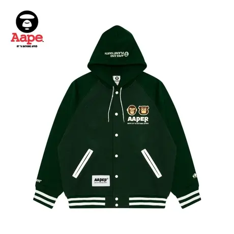 Aape旗舰店男装秋冬猿人军团徽章薄绒连帽棒球服卫衣外套A345XAL图片