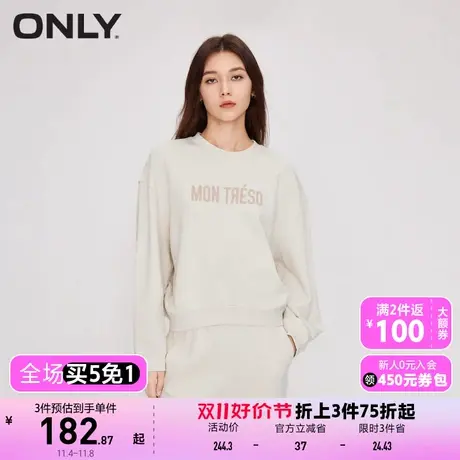 【买4免1】【上新】ONLY奥莱潮流休闲字母刺绣圆领宽松卫衣女商品大图