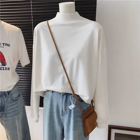 纯色简约半高领德绒打底衫女外穿秋冬装长袖T恤加绒加厚上衣服潮图片