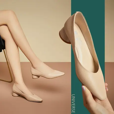 清仓软皮妈妈款瓢鞋头层牛皮低跟女士浅口小皮鞋百搭粗跟女鞋商品大图