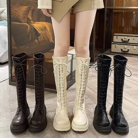 长筒靴女骑士靴显瘦2024年新款春秋小个子高筒白色长靴厚底马丁靴图片