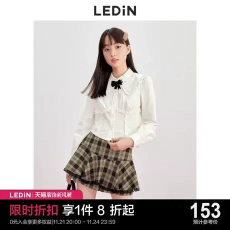 乐町精致短款衬衫休闲秋冬新款甜美领结白上衣女短款设计感小众商品大图