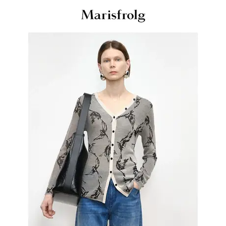 【商场同款】玛丝菲尔2023年秋季新款绵羊毛时尚海鸥提花针织开衫商品大图