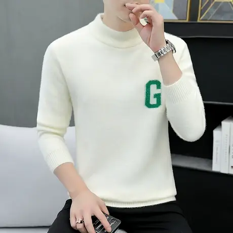 加厚男士毛衣半高领上衣打底针织衫保暖线衣水貂绒秋冬季潮流男装商品大图