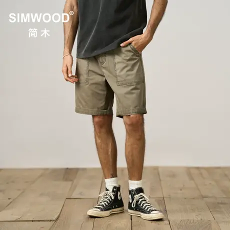 Simwood简木男装【LS05宽松短裤】新款270g水洗做旧复古五分裤商品大图