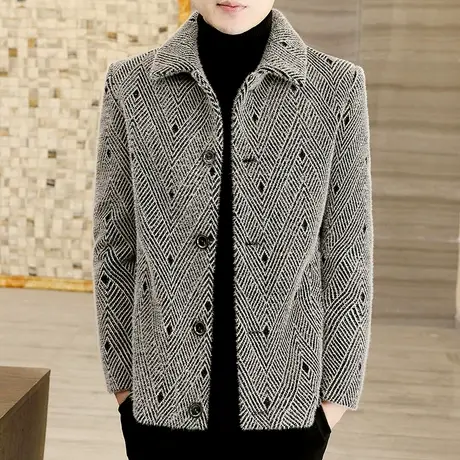 秋冬季翻领金貂绒夹克男士加厚潮流高端商务休闲男装毛呢大衣外套商品大图