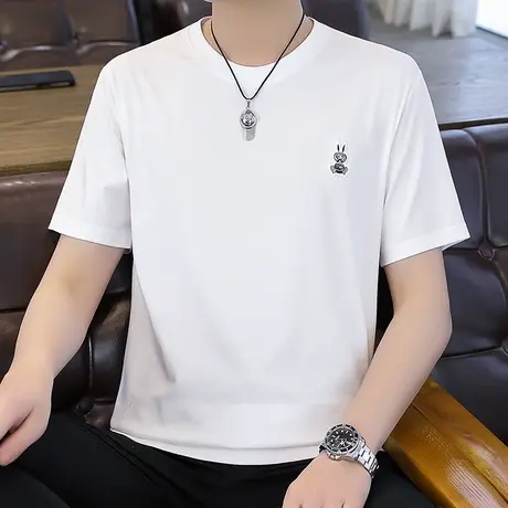 简约宽松男生T恤短袖薄款透气衣服大码潮牌学生上衣青年圆领汗衫商品大图