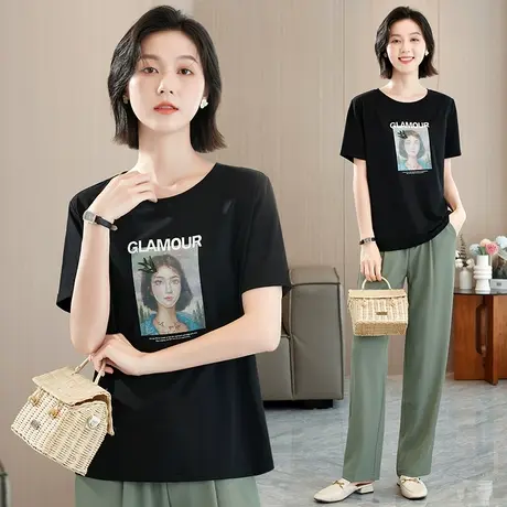 纯棉短袖t恤衫夏季新款韩版宽松休闲上衣服女士百搭显瘦冰丝体恤商品大图