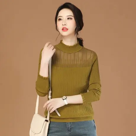 韩潮袭人美拉德半高领修身打底毛衣2023秋季新款内搭长袖针织衫女商品大图