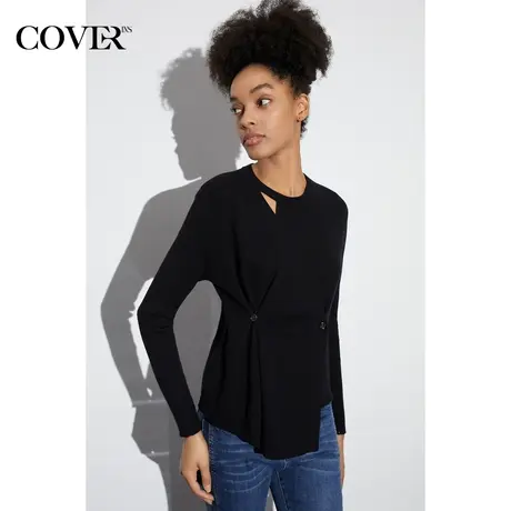 COVER春季罗纹羊毛混纺镂空假两件针织衫商品大图