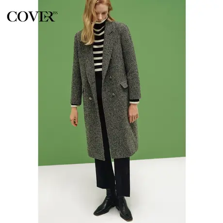 COVER冬季西装领大衣肌理花纱毛呢外套图片