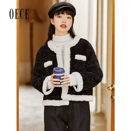 Oece复古毛毛外套冬新款女小香风短款小个子大衣图片
