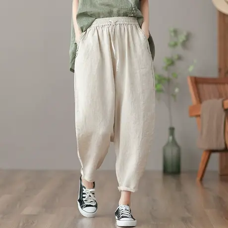 dza 高腰显瘦白色阔腿裤子女夏季新款防蚊裤萝卜老爹裤薄款宽松裤图片