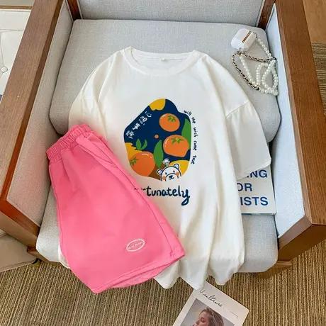 纯棉港风运动服套装女夏季宽松短袖短裤小个子网红炸街休闲两件套商品大图