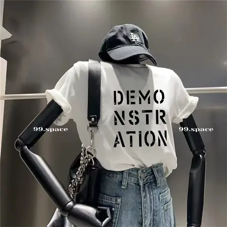 短袖t恤女夏季薄款显瘦白色体恤爱心印花宽松情侣装百搭ins小衫潮图片