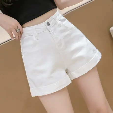 白色牛仔短裤女宽松潮ins破洞A字高腰阔腿热裤2023夏新款显瘦外穿商品大图