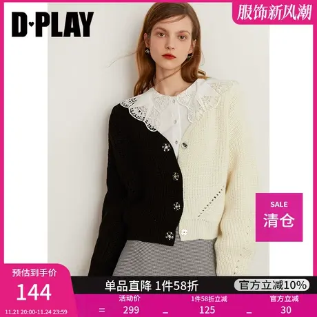 清仓DPLAY秋装款复古气质黑白撞色针织衫商品大图
