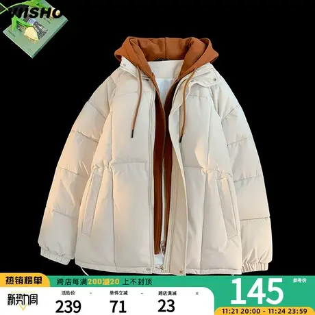 VIISHOW假两件棉衣男冬季潮牌加厚保暖连帽羽绒棉服宽松休闲外套图片