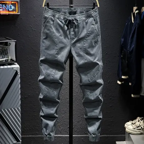 春季新款潮流百搭简约松紧腰休闲裤男宽松束脚哈伦裤子男潮牌男装商品大图