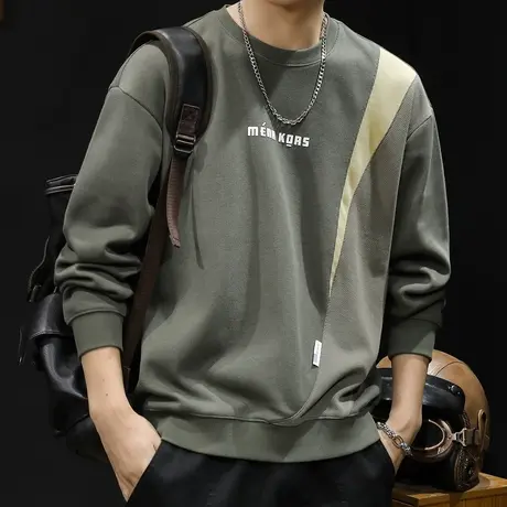 重磅卫衣男春秋款圆领男款衣服春季2024新款潮牌大码撞色拼接长袖商品大图