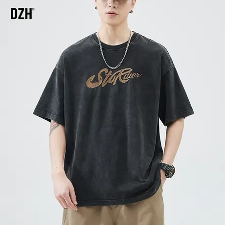 男士短袖t恤男夏季美式高街印花夏天衣服男款做旧水洗情侣款体恤商品大图