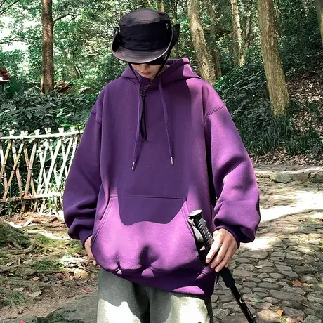 加绒连帽卫衣男生秋冬季加厚外套2023新款情侣秋装男款套头上衣服商品大图