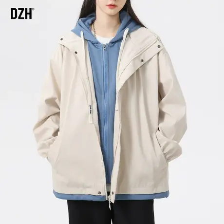 男士假两件上衣冲锋衣外套男春秋连帽秋装2024新款情侣户外登山服商品大图