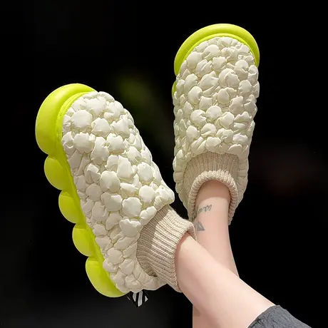 棉拖鞋女冬季网红外穿时尚泡芙厚底防滑加绒保暖室内居家包跟棉鞋商品大图