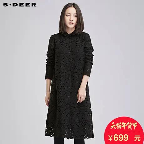 sdeer圣迪奥女装优美双层镂空纯黑长袖衬衫S16480511图片