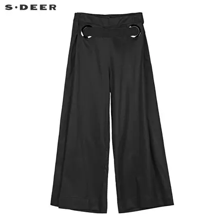 sdeer圣迪奥休闲时尚纯黑创意扣环层次设计阔腿长裤S19180803商品大图