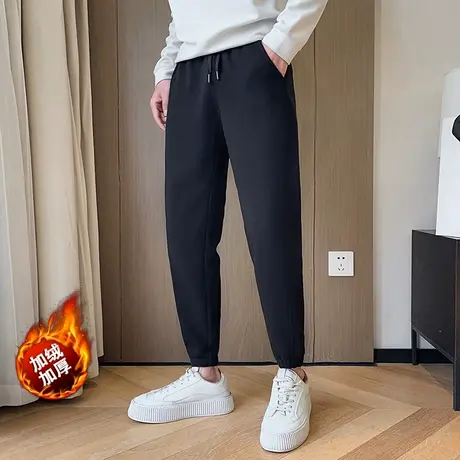 卫裤男加厚裤子2022新款冬款加绒男裤潮牌运动裤纯色束脚休闲裤商品大图