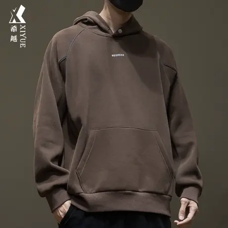 希越重磅连帽卫衣男春秋季休闲宽松大码男士加厚套头衫美式潮上衣商品大图