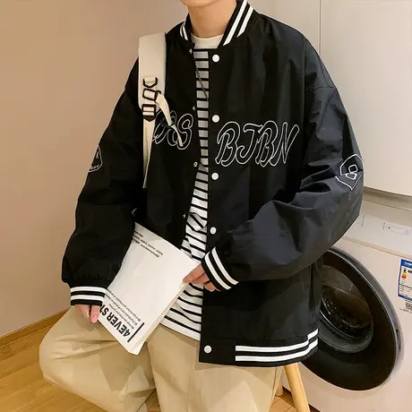 高街美式棒球服男潮牌秋冬季新款宽松夹克情侣装潮流港风休闲外套商品大图