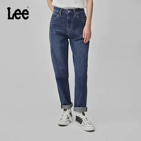 Lee商场同款24早春新品411舒适高腰小直脚中蓝色女牛仔裤潮流显瘦图片