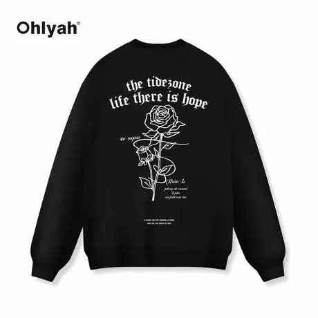 Ohlyah早秋美式设计感卫衣男潮牌玫瑰印花宽松长袖外套定制图案商品大图